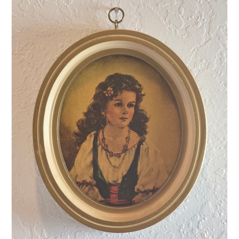 Vintage 50s Petite Oval‎ Framed Portrait Print "Elena" by Anne Allaben